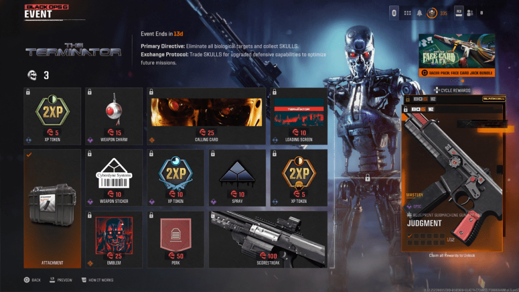 Terminator event rewards showcasing the Full Auto mod unlock.