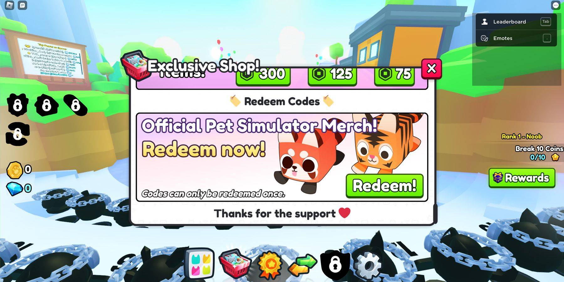 Image: Screenshot of Pet Simulator 99 Redeem Button