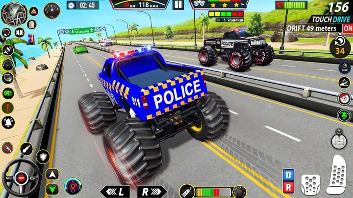 Police Monster Truck Car Games Zrzut ekranu 3