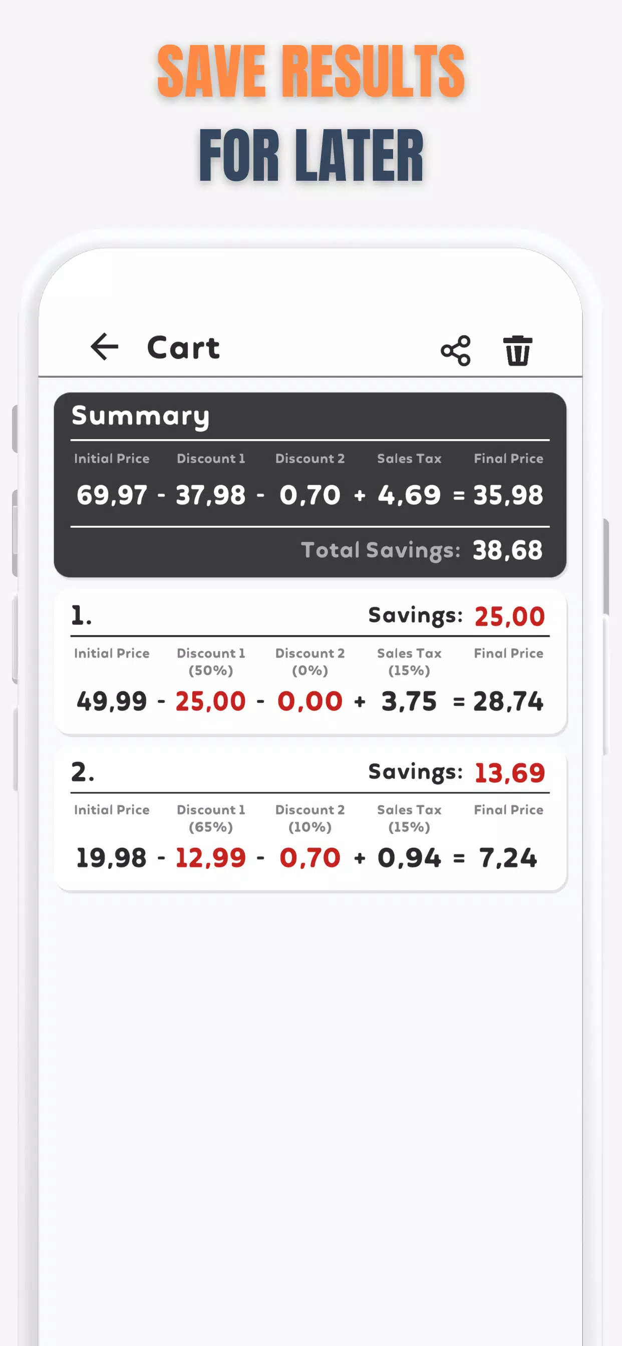 Percent Off Shoping Calculator Screenshot 1