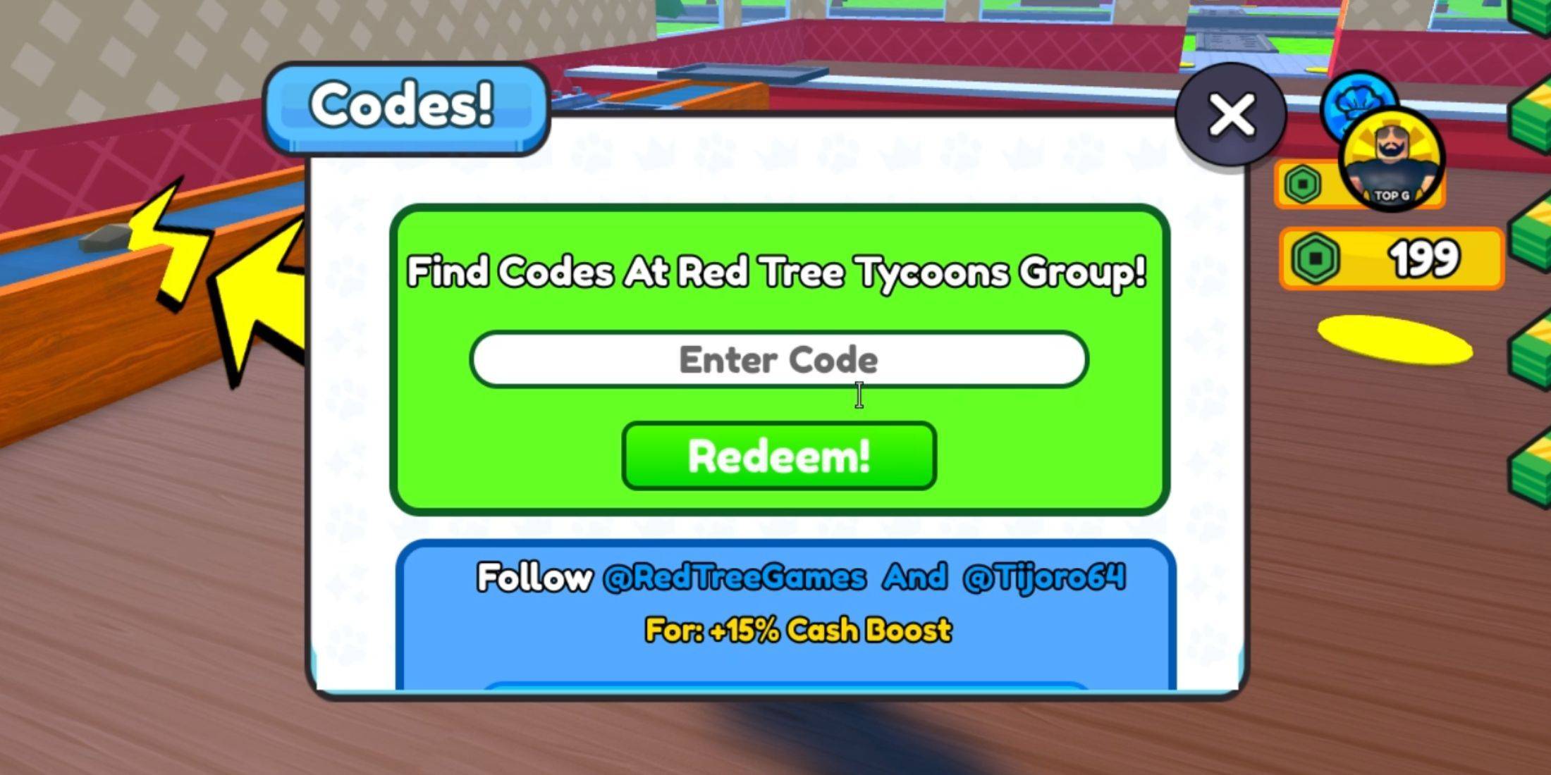 Redeeming Codes Screenshot