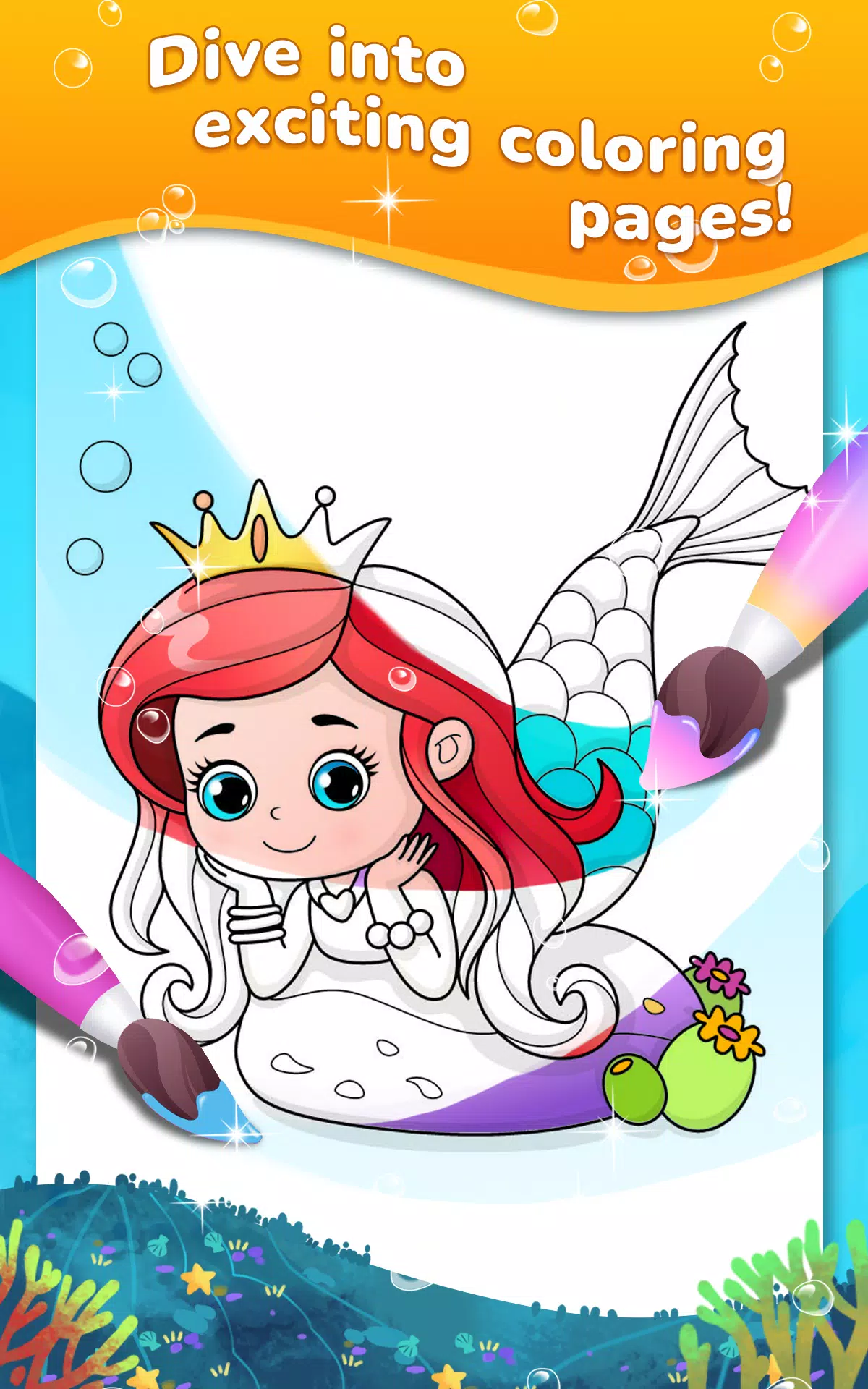 Mermaid coloring book gradient Tangkapan skrin 0