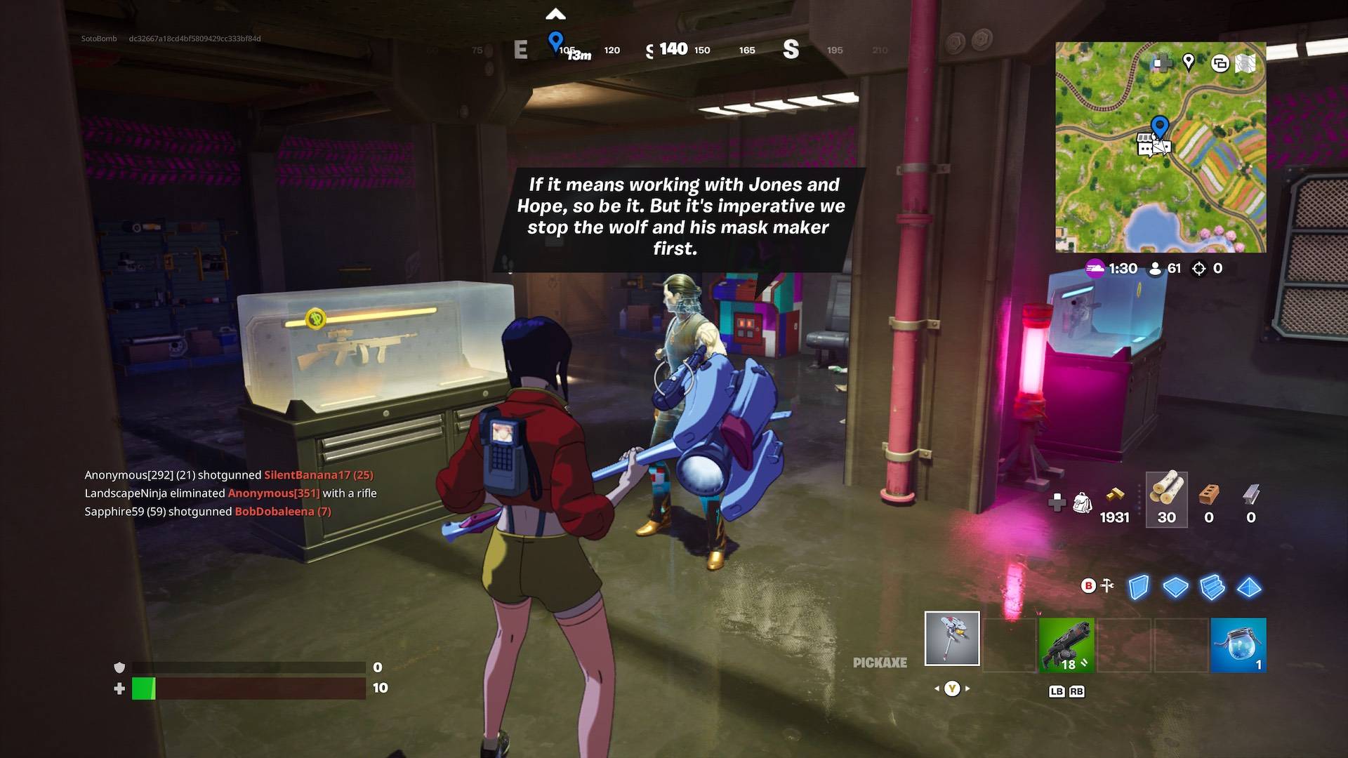 “在Fortnite第6章中與Outlaw Midas定位並交談”