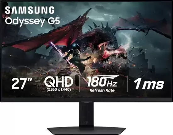 Samsung - 27 ”Odyssey G50D QHD IPS 180Hz 1ms AMD Freesync en G -Sync Compatible Gaming Monitor met HDR 400 (DisplayPort, HDMI) - Zwart