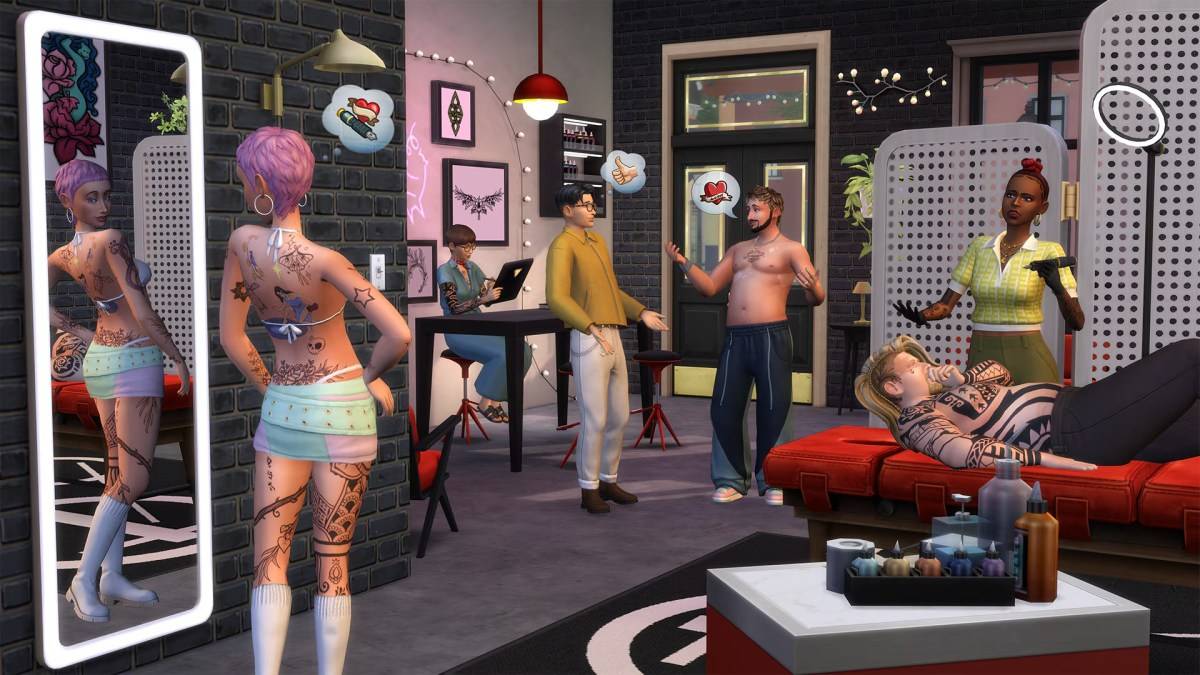 Kedai Tatu di The Sims 4 sebagai sebahagian daripada artikel mengenai perniagaan dan hobi menipu.