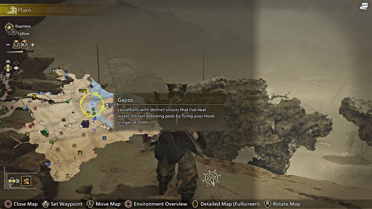 Gaijos oznaczony na mapie w Monster Hunter Wilds