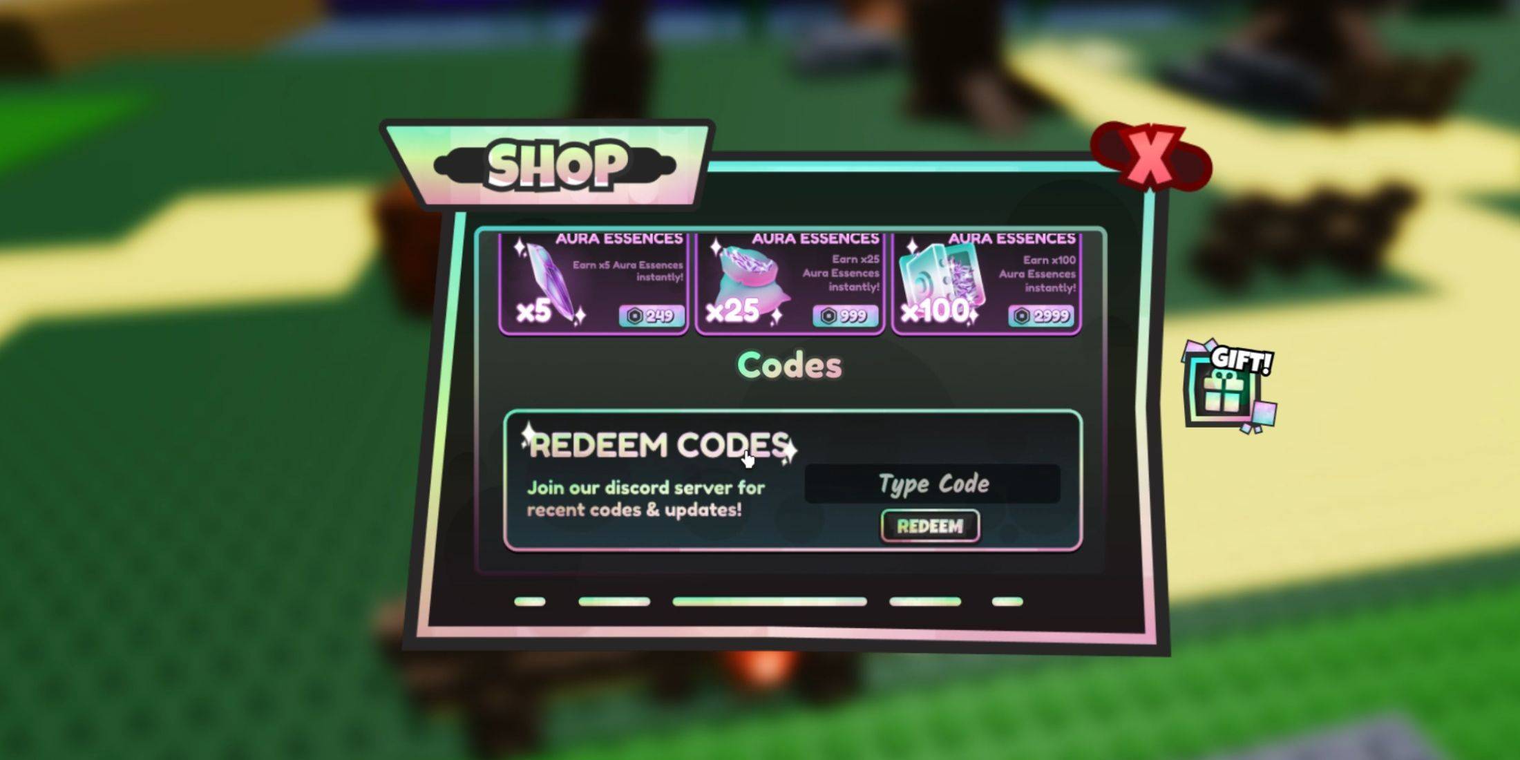 Anime Auras RNG Code Redemption Interface