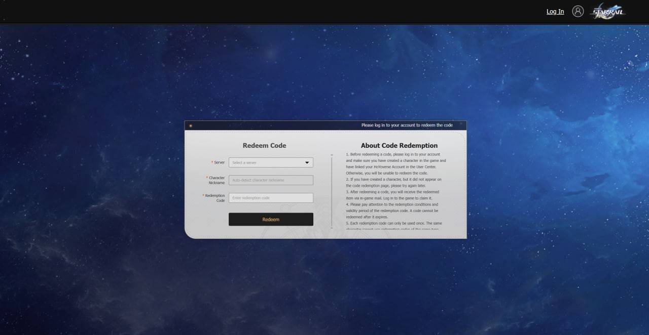 Interface do Portal de Resgate de HSR
