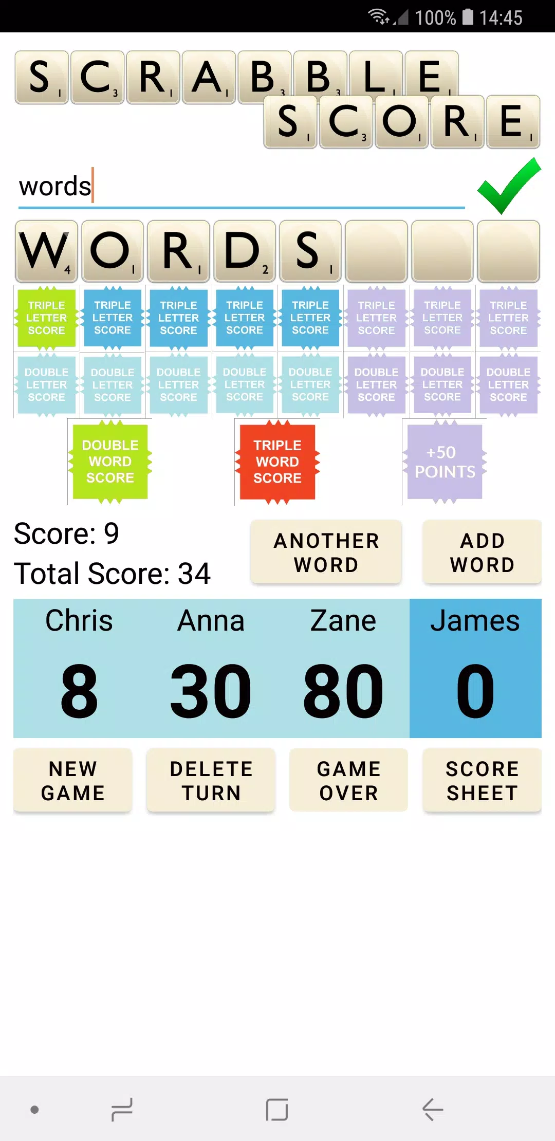 Scrabble Score Captura de pantalla 1