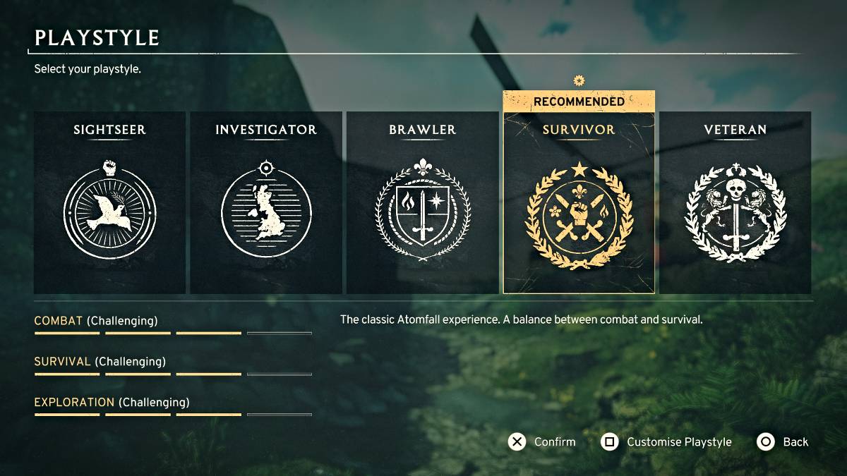 Menu PlayStyle em Atomfall