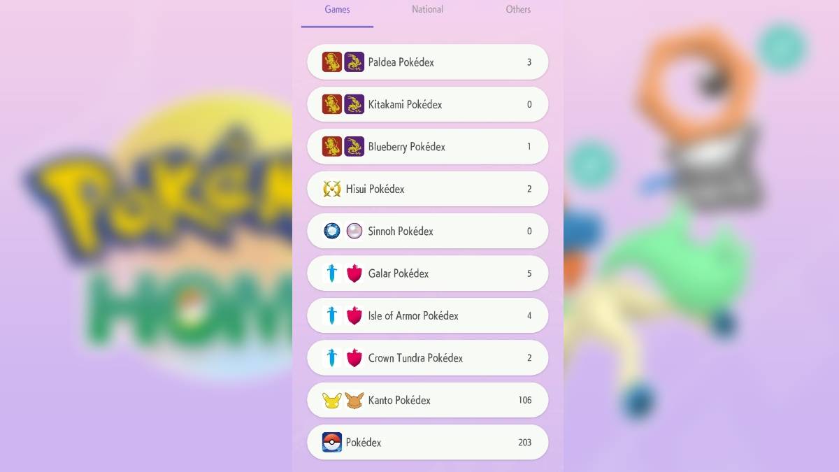 Jogabilidade de Pokemon Home mostrando os Pokedexes do jogo, sobrepondo Keldeo e Meltan brilhante brilhante