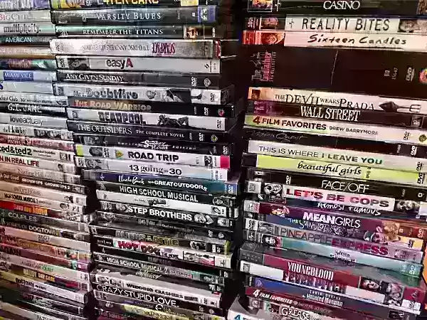 Old DVDs on a shelf