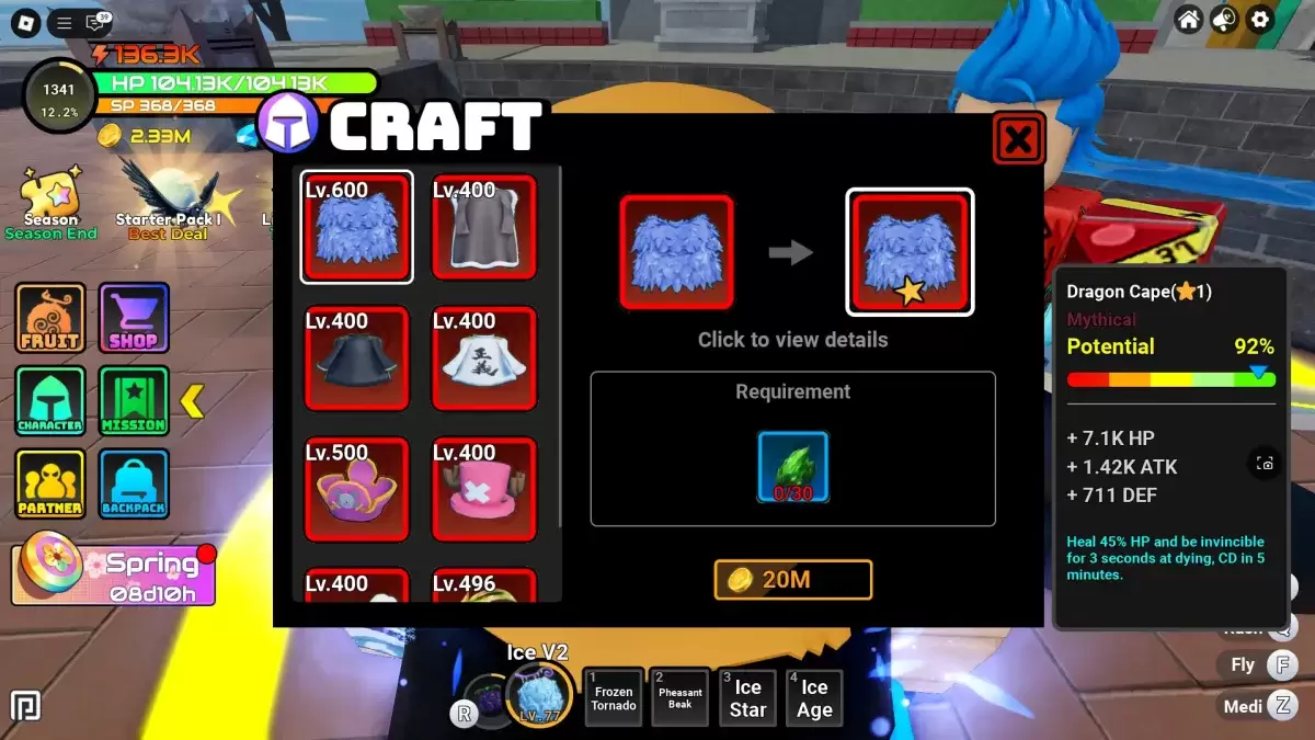 A player showing how to craft in Anime Fruit