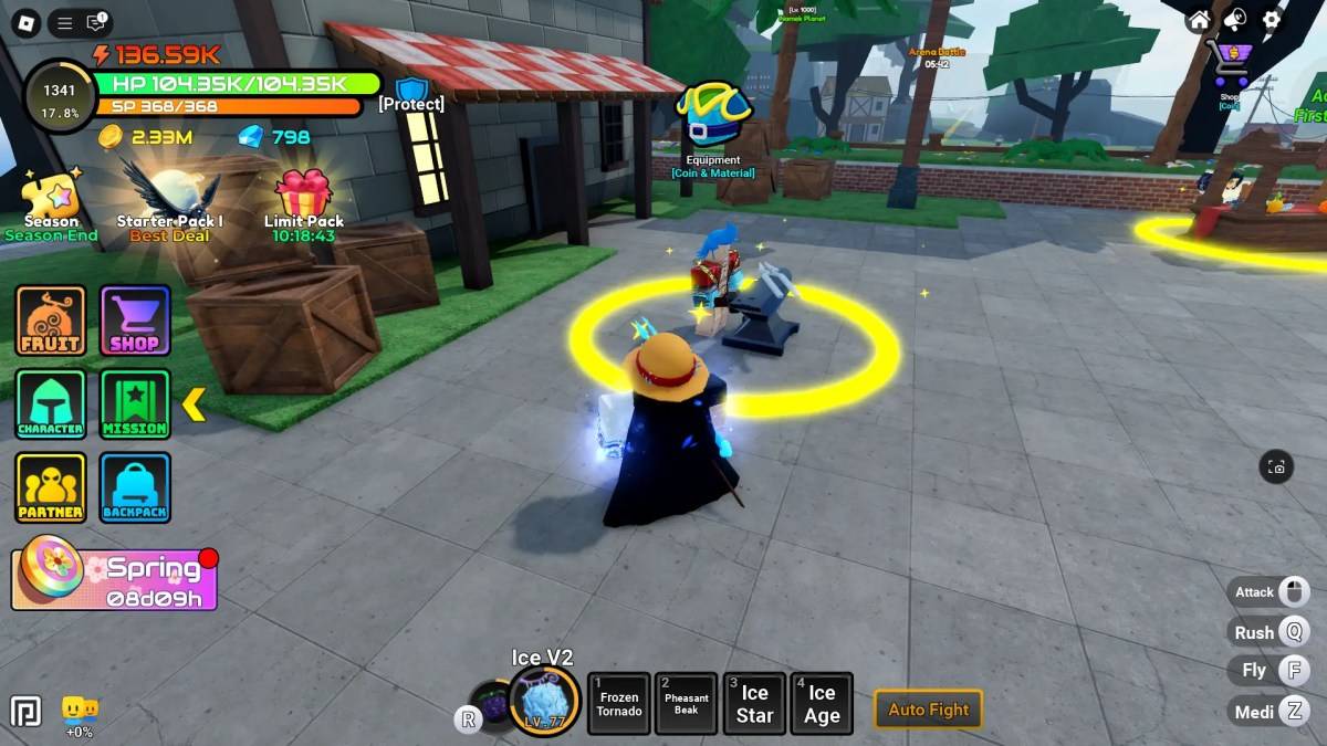 A player showing the location of the Equipment NPC in Anime Fruit