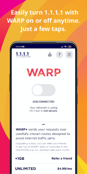 1.1.1.1 + WARP: Safer Internet 螢幕截圖 0