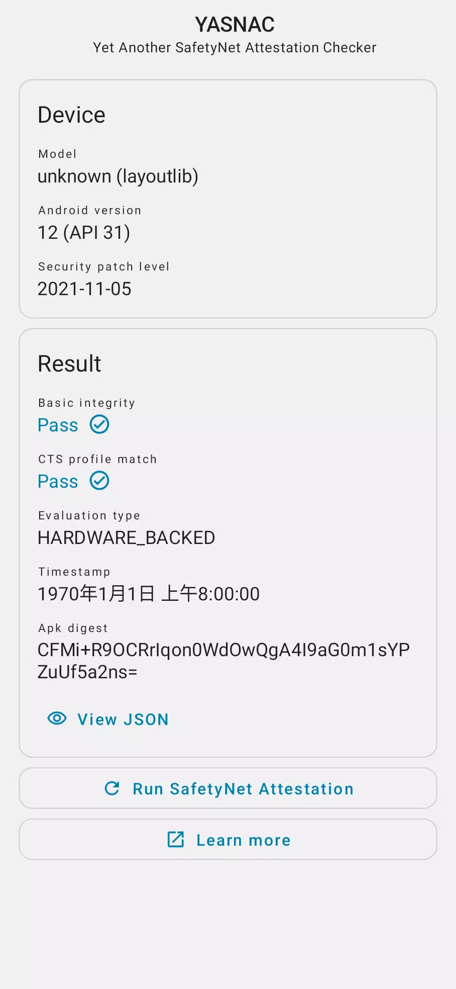 YASNAC - SafetyNet Checker ဖန်သားပြင်ဓာတ်ပုံ 0