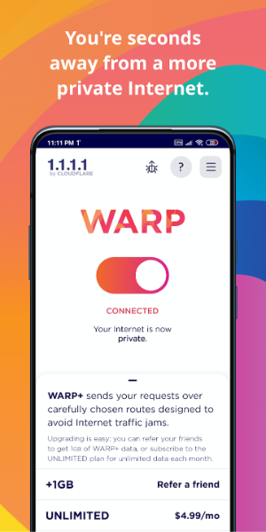 1.1.1.1 + WARP: Safer Internet 螢幕截圖 1